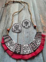 Load image into Gallery viewer, Half Moon Hand Painted Fabric Necklace Set with Jute Closure
