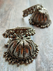Silver hoop jhumka earrings deals