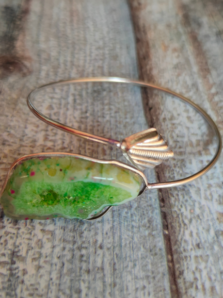 Green Natural Stone Silver Adjustable Bracelet