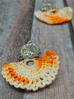 Load image into Gallery viewer, Orange and White Hand Knitted Crochet Earrings
