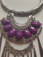 Load image into Gallery viewer, Hasli Necklace Set with a Statement Pendant (Purple Stones)
