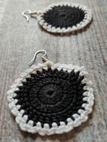 Load image into Gallery viewer, Black and White Hand Knitted Crochet Earrings

