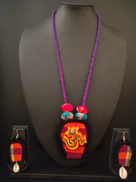 Load image into Gallery viewer, Om Fabric Necklace Set with Fabric Beads and Shell Earrings
