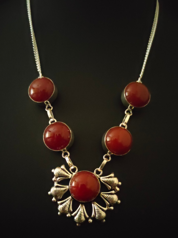 Natural Carnelian Gemstone Silver Plated Necklace 18" To 20"