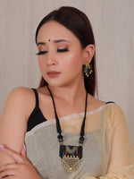Load image into Gallery viewer, Ikat Fabric Necklace Set with Antique Gold Finish Metal Accents
