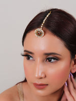 Load image into Gallery viewer, Red &amp; Green Glass Stones and White Beads Gold Toned Traditional Rajasthani Jodha Borla (Mangtika)
