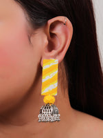Load image into Gallery viewer, Sun Yellow Khadi Fabric Handcrafted Jhumka Dangler Earrings
