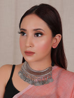 Load image into Gallery viewer, Hasli Style Choker Necklace with Stamped Coins Strings and Thread Closure
