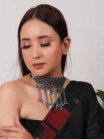 Load image into Gallery viewer, Oxidised Enamel Finish Embedded Statement Metal Choker Necklace
