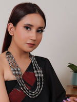 Load image into Gallery viewer, Oxidised Finish 3 Layer Necklace with Adjustable Thread Closure
