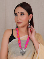 Load image into Gallery viewer, Pink and Orange Beads Hand Beaded Necklace Set with Jhumka Earrings
