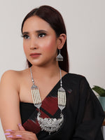 Load image into Gallery viewer, Statement Peacock Pendant Stringed White Beads Necklace Set
