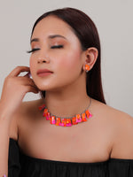 Load image into Gallery viewer, Pink and Orange Resin Necklace Set with Stud Earrings
