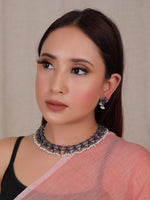 Load image into Gallery viewer, Set Hasli Style Pink Glass Stones Embedded Thread Closure Choker Necklace Set with Nosepin
