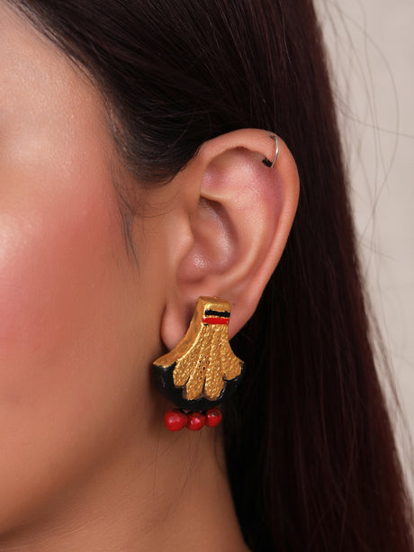 Handcrafted Red and Golden Beads Terracotta Clay Necklace Set