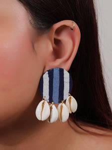 Indigo Fabric Earrings with Shells