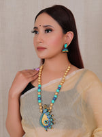 Load image into Gallery viewer, Shades of Blue &amp; Golden Handcrafted Terracotta Clay Necklace Set
