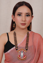 Load image into Gallery viewer, Religious Motif Handcrafted Long Festive Terracotta Clay Necklace Set
