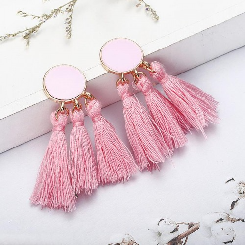 Pink-Toned Copper Plated Tassel Earrings