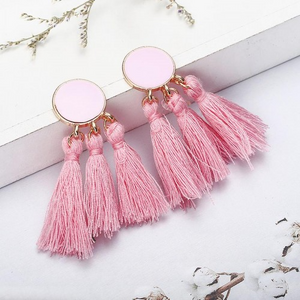 Pink-Toned Copper Plated Tassel Earrings
