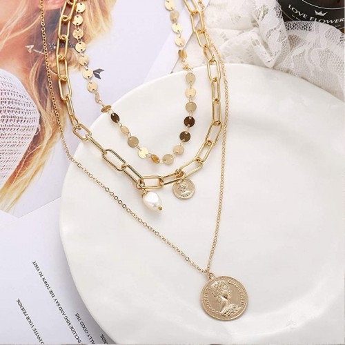 3 Layered Coin Inspired Gold Plated Chain Necklace
