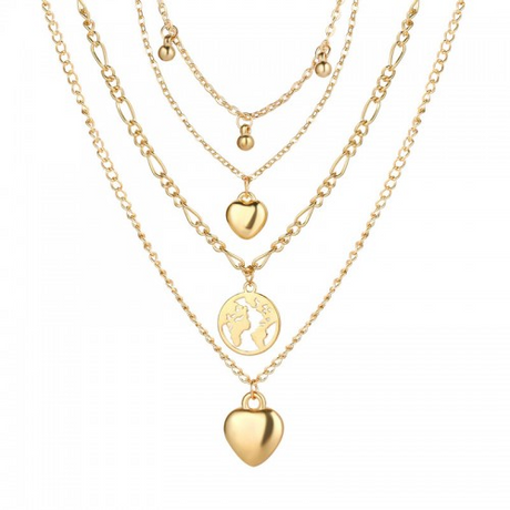 4 Layered Exquisite Heart Gold Plated Necklace