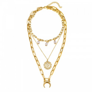 Half Moon Triple Layered Gold Plated Necklace