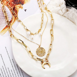 Half Moon Triple Layered Gold Plated Necklace