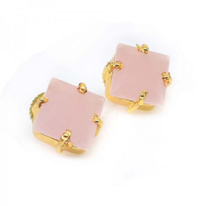 Rose Quartz Gemstone Gold Plated Stud Earrings