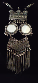 Load image into Gallery viewer, Oxidised Silver Long Chain Mirror Work Necklace Set
