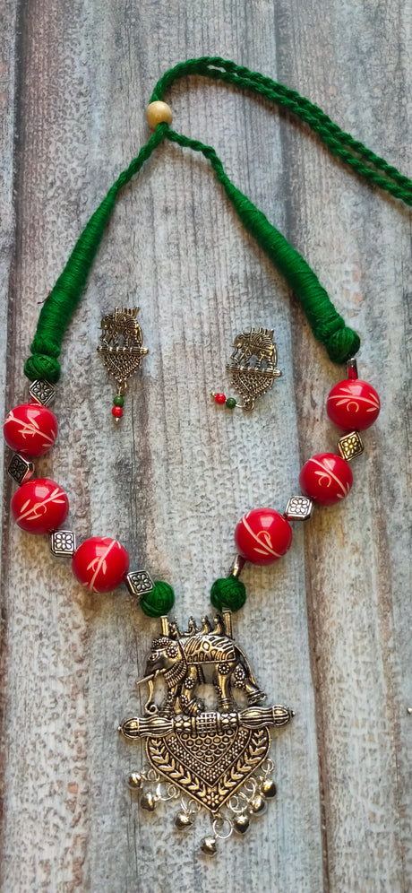 Elephant Motif Beaded Necklace Set