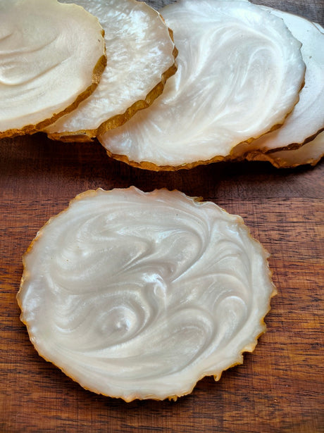 Ivory Coasters with Gold Detailing (Set of 6)