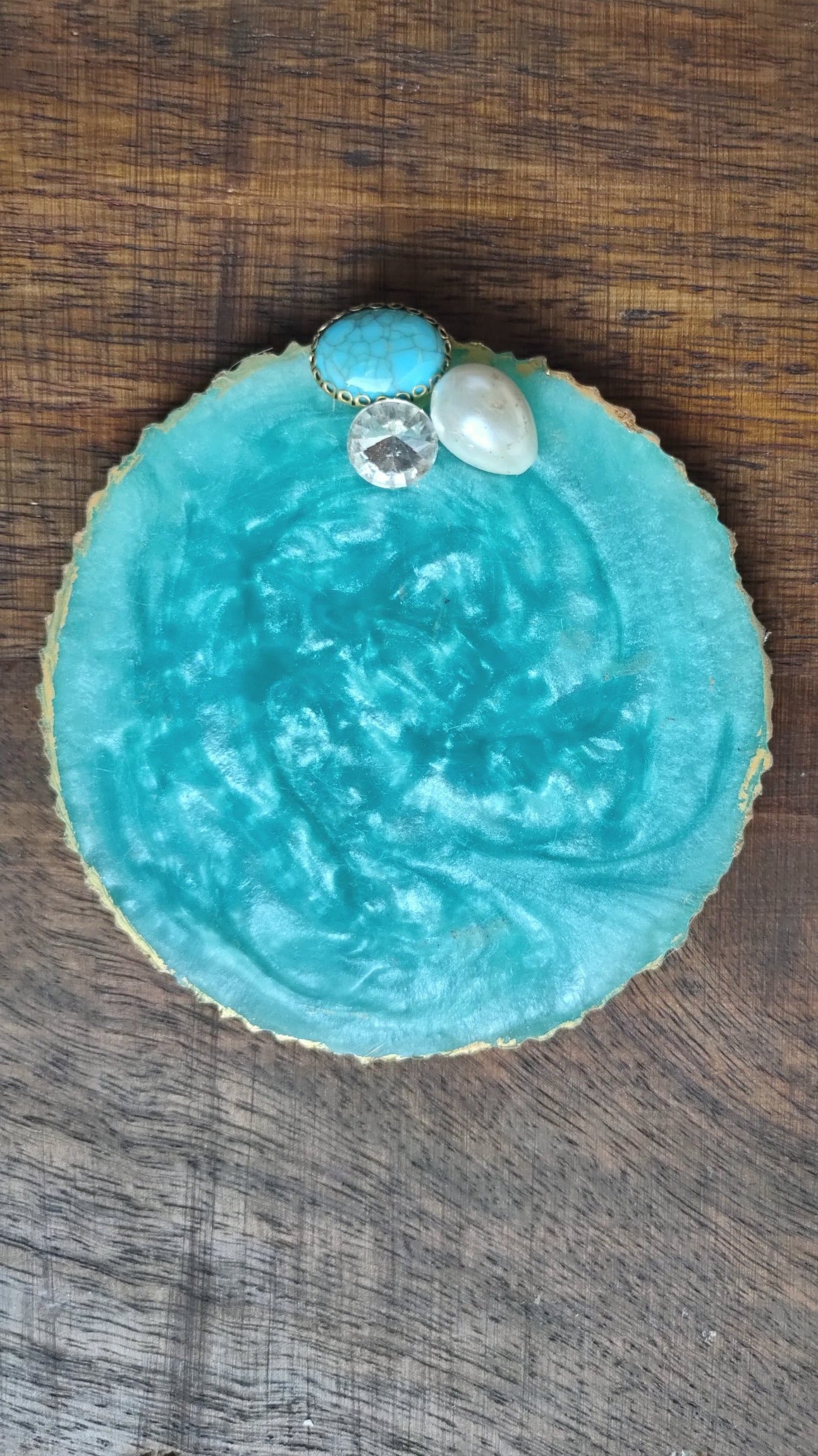 Sky Blue Coasters with Gold Detailing and Stones (Set of 6)