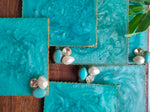 Load image into Gallery viewer, Turquoise Square Coasters with Gold Detailing and Stones (Set of 6)
