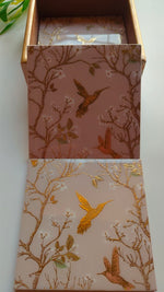 Load image into Gallery viewer, Wooden Coasters and Case with Gold Enamel Painted Nature Motifs (Set of 6)
