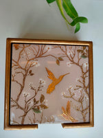 Load image into Gallery viewer, Wooden Coasters and Case with Gold Enamel Painted Nature Motifs (Set of 6)
