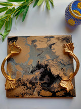 Premium Wood Serving Tray with a Splash of Colors and Gold Painted Handles