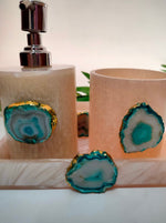Load image into Gallery viewer, Set of 4 Premium Resin Bath Accessories - Soap Dispenser, Soap Tray, Brush Holder and Tray
