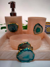 Set of 4 Premium Resin Bath Accessories - Soap Dispenser, Soap Tray, Brush Holder and Tray