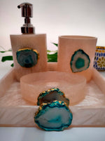 Load image into Gallery viewer, Set of 4 Premium Resin Bath Accessories - Soap Dispenser, Soap Tray, Brush Holder and Tray
