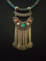Load image into Gallery viewer, Hasli Necklace with Multi-Color Stones and Metal Danglers
