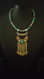 Load image into Gallery viewer, Hasli Necklace with Multi-Color Stones and Metal Danglers
