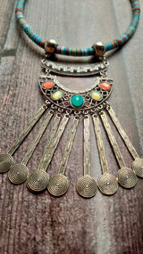 Hasli Necklace with Multi-Color Stones and Metal Danglers