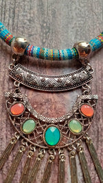 Load image into Gallery viewer, Hasli Necklace with Multi-Color Stones and Metal Danglers
