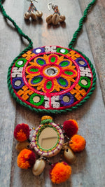 Load image into Gallery viewer, Hand Embroidered Mirror and Shell Work Fabric Necklace Set
