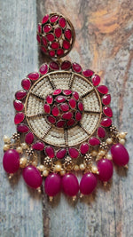 Load image into Gallery viewer, Fuchsia and White Beads Festive Metal Dangler Earrings
