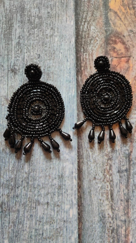 Threaded Black Beads Dangler Earrings