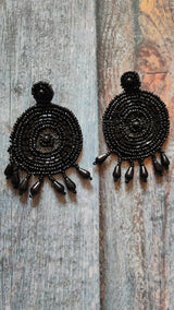 Threaded Black Beads Dangler Earrings