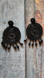 Threaded Black Beads Dangler Earrings