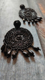 Load image into Gallery viewer, Threaded Black Beads Dangler Earrings
